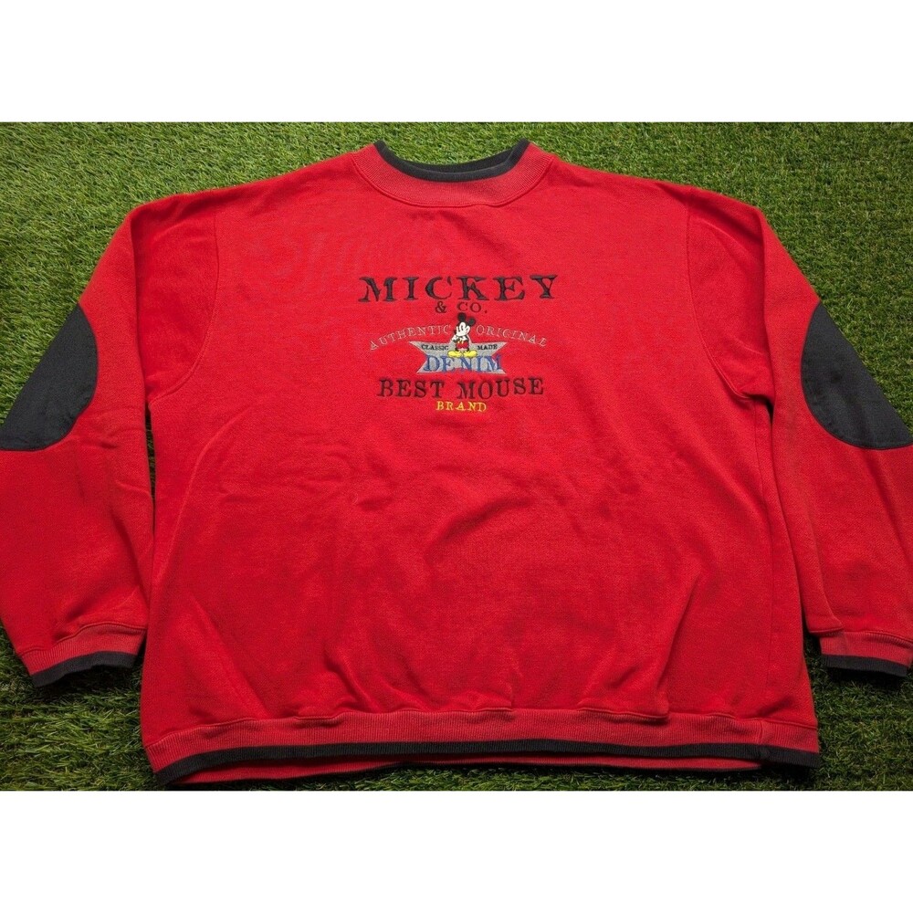 Vintage 90s Disney Mickey Mouse Embroidered Black Crewneck Sweatshirt Size XXL